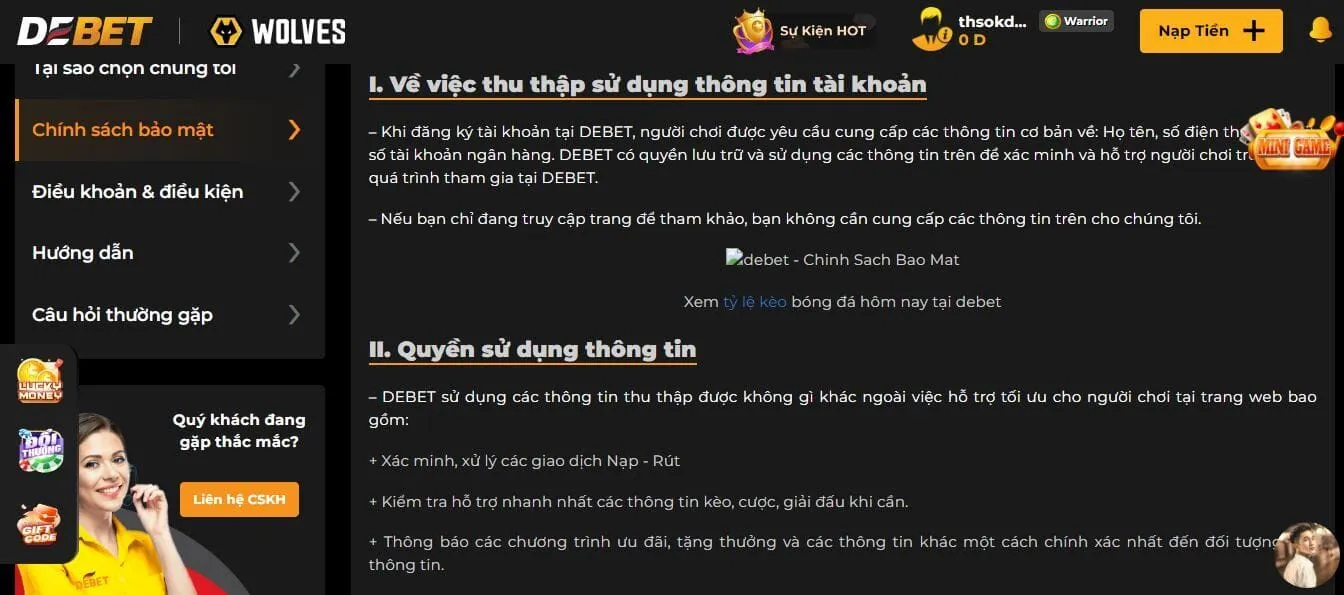 Chính sách bảo mật 1 Chính sách thu thập và sử dụng thông tin Debet